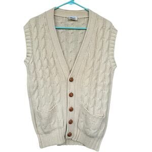 Henri Bendel Cream Cable Knit Cardigan Vest